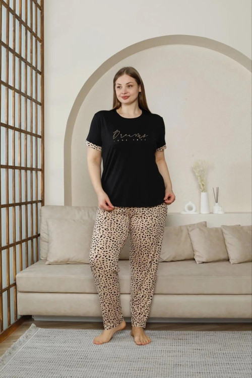 Kadın Milan Büyük Beden Bisiklet Yaka Kısa Kol İnce Pijama Takımı 7665/10- 1 Adet