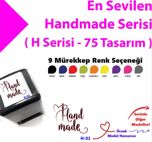 Handmade, El Yapımı, With Love Yazılı Kaşeler, Renkli Otomatik Kaşe, Butik Firmalara Kaşeler H Serisi