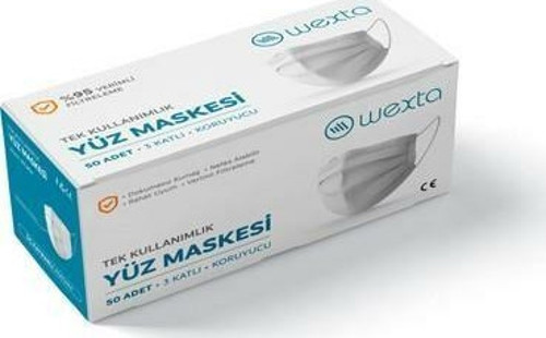 MASKE 3KATLI BURUN TELLİ TEK TEK POŞETLİ WEXTA 50'Lİ KUTU