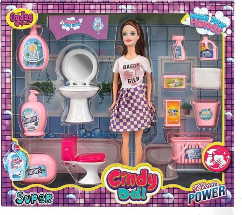 Cindy Doll Lavabo Ve Temizlik Setli Bebek