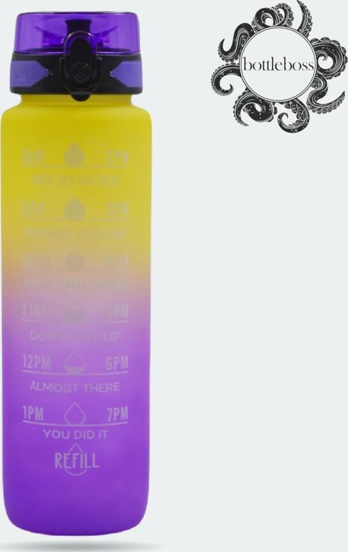 Renk Geçişli Sızdırmaz Kapak Motivasyon Matarası 1 Litre Sticker HEDİYELİ Mor (BB-899591)