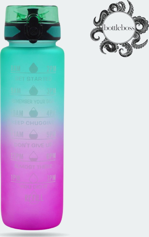 Renk Geçişli Sızdırmaz Kapak Motivasyon Matarası 1 Litre Sticker HEDİYELİ Yeşil (BB-899591)