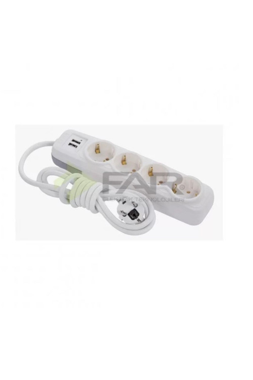 F512B 4'lü 2 USB'li Grup Priz 3 Metre USB Girişli Uzatma Prizi
