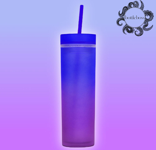 Çift Katmanlı Pipetli Çift Renkli Sızdırmaz Bardak Matara 480 Ml Mavi