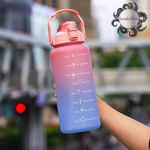 Pastel Renk Geçişli Sızdırmaz Kapak Motivasyon Matarası 2 Litre Sticker HEDİYELİ Pembe