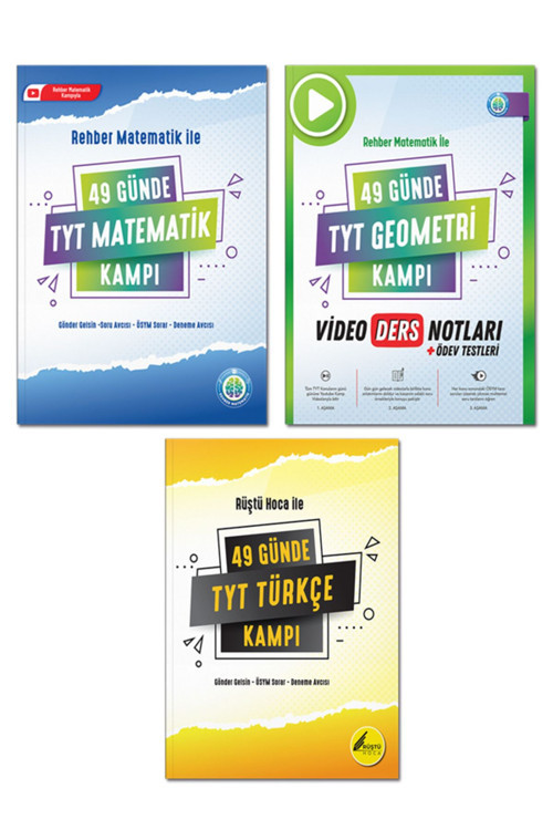 Rehber Matematik Yayınları 49 Günde Tyt Matematik Kampı, Geometri Video Ders Notları Ve Tyt Türkçe Kampı 3 Kitap Set