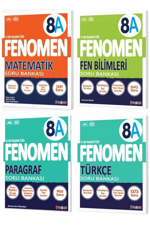 Fenomen Yayıncılık Fenomen Okul 2025 8. Sınıf Matematik + Türkçe + Fen + Paragraf A Serisi Soru Bankası Seti 4 Kitap