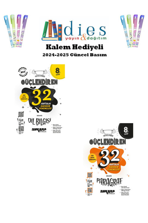 Ankara Yayıncılık Ankara Yay. Güçlendiren 8. Sınıf Dil Bilgisi (32 Haftalık) + Paragraf (32 Haftalık) Deneme Seti