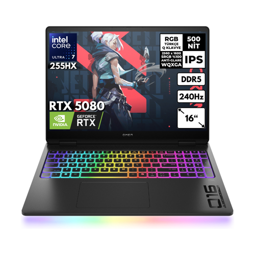 Omen Max 16-AH0014NT Ultra 7-255HX 48GB 1 TBSSD RTX5080 (16GB-GDDR7) 16" 240Hz WQXGA Windows 10 Home B8SQ9EAHMF85