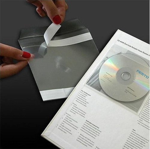 Plastik CD ve DVD Zarfı, Arkası Yapışkanlı, 100 mikron, 100 adet