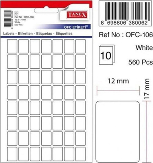 Ofc-106 Beyaz Ofis Etiketi 12X17mm 10 Syf - 560 Adet