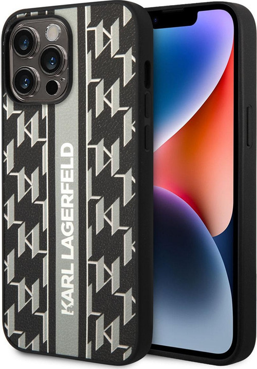 İphone 14 Pro Max Uyumlu Lisanslı Kılıf Karl Pu Suni Deri Şerit Dizayn Kapak