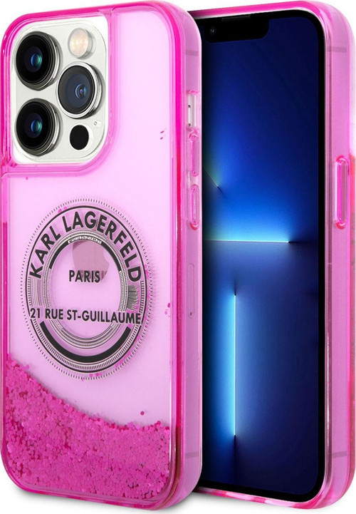 İphone 14 Pro Uyumlu Lisanslı Kılıf Karl Sıvılı Simli Rsg Dizayn Kapak