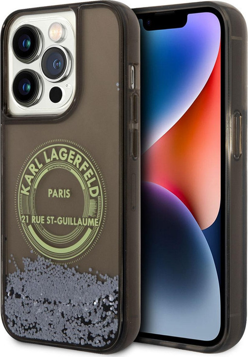 İphone 14 Pro Uyumlu Lisanslı Kılıf Karl Sıvılı Simli Rsg Dizayn Kapak