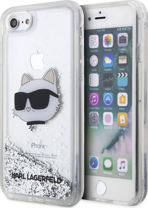 İphone 8 Uyumlu Lisanslı Kılıf Karl Sıvılı Simli Choupette Head Dizayn Kapak