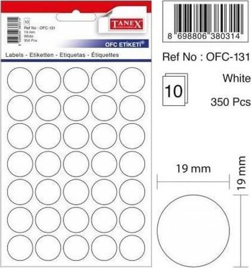 Ofc-131 Çıkartma Etiket 19 Mm Çaplı (Beyaz 350'li - Renkliler 175'li Paket)