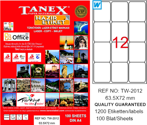 Tw-2012 Lazer Etiket 63X72 Mm Tw2012Las10100