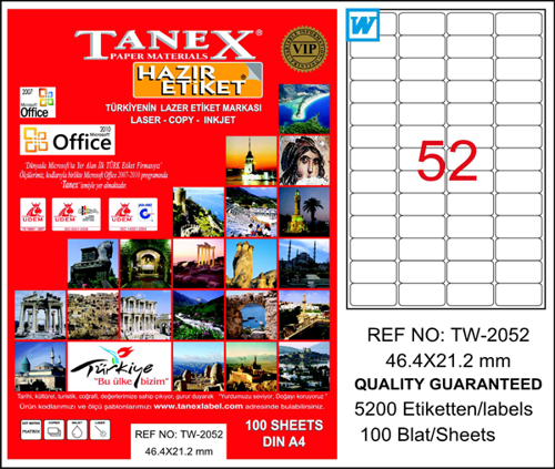 Tw-2052 Lazer Etiket 46X21 Mm Tw2052Las10100