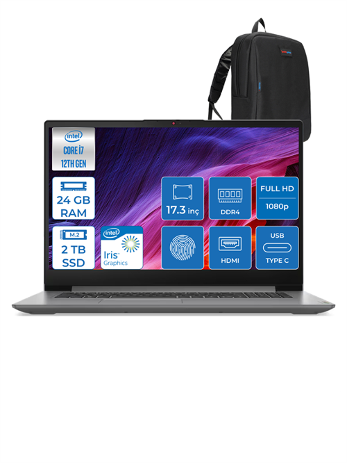 Ideapad 3 17IAU7 82RL00DTTX I7 1255U 24GB 2tb SSD Intel® Iris® Xe Graphics Windows 11 Pro 17.3" Fhd IPS Taşınabilir Bilgisayar 82RL00DTTXP11 + Zettaçanta