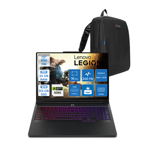 Legion Pro 7 Intel Core Ultra 9 275HX 24GB Ddr5 512GB SSD 16GB/RTX5080/175W WIN11PRO 16" Wqxga OLED 500NITS 240Hz Taşınabilir Bilgisayar LG16IAX10HP05 + Zettaçanta