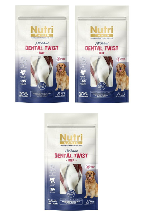 Dental Twist Sığır Etli M-L Irk İçin Köpek Kemik Ödülü 120 Gr. X 3 Adet