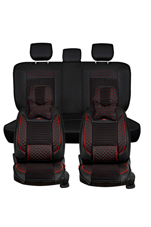 Toyota Yaris 2011-2019 Uyumlu Siyah-Kırmızı Renk Elite Oto Koltuk Kılıfı Ön Arka Set