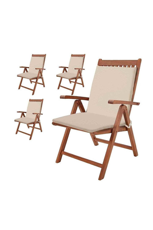 Mer-Tim Bahçe Balkon Salon Krem Sandalye Minderi (Arkalıklı) 4 Lü