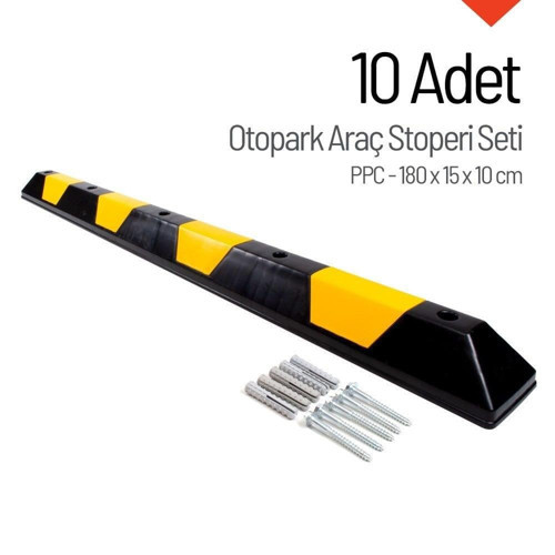 PPC Araç Stoperi Seti – 180x15x10 cm (10 Adet) | Dayanıklı ve Hafif Otopark Bariyeri