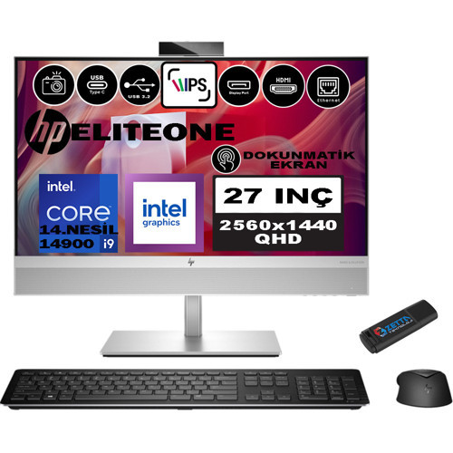 Eliteone 870 G9 14.nesil Intel® Core I9 14900 64GB Ddr5 4tb SSD Qhd 27" IPS Dokunmatik WINDOWS11PRO All In One Bilgisayar 7B1F3EAW20+ZETTAUSBBELLEK