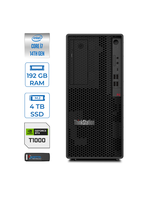 Thinkstation P2 Intel® Vpro I7 14700 192GB Ddr5 2tb SSD + 2tb SSD 8GB/T1000 Windows 11 Pro Raid Destekli Masaüstü Iş Istasyonu 30FR001HTRWP45 + Zettausbbellek