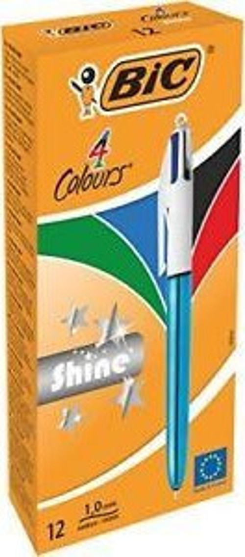 949896 Tükenmez Kalem Shine 4 Colours Mavi Gövde 12 Li (1 Paket 12 Adet)