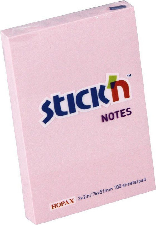 Hopax Stickn 21145 Yapışkanlı Not Kağıdı 100 Yaprak 76X51 Mm Pastel Pembe (12 Koçan)