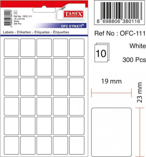 Ofc-111 Ofis Etiketi Poşetli 19X23 Mm Beyaz (10 Lu Paket)