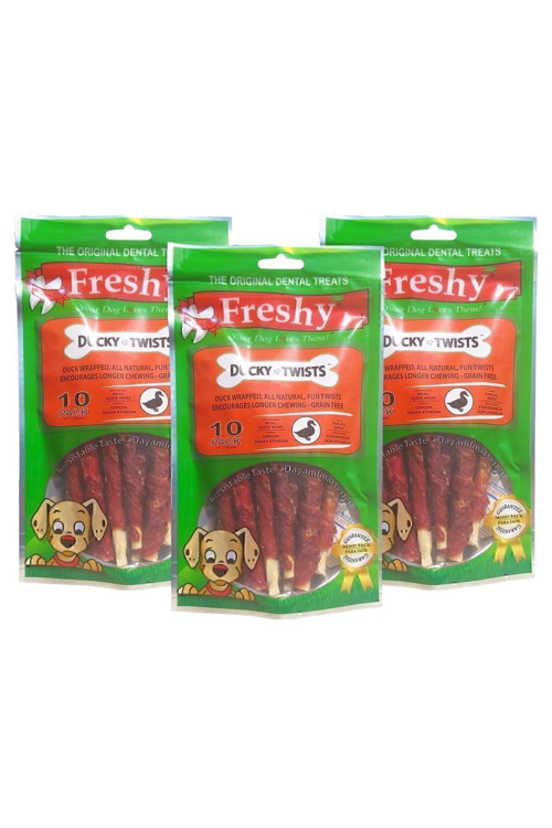 Ducky Twists - Aylık Set - Üçlü Paket - Ördek Eti Kaplı Burgu Çubuklar - 270 Gram - 30 Adet