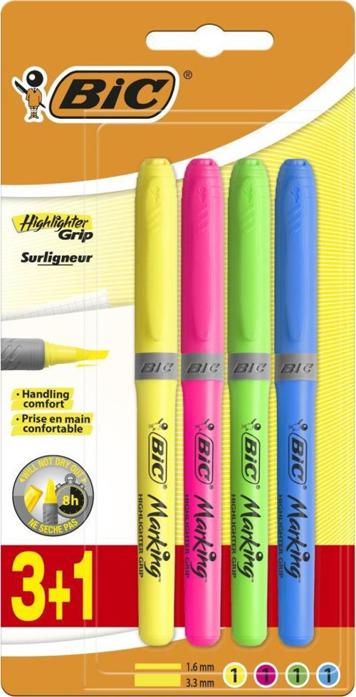 Marking Highlighter Grip Kalem Tipi Fosforlu İşaret Kalemi 1,6 - 3,4 Mm (3+1 Set) 824757