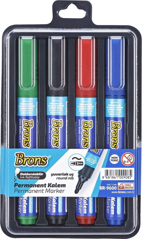 Permanent Marker Kalem Yuvarlak Uç Doldurulabilir (4 Lü Paket) BR-9600