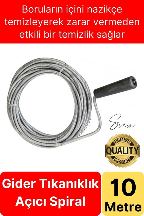 Premium 10 Metre Tıkanıklık Kanal Açma Klozet Gider Açıcı Boru Temizleme Spiral Tel Susta Manuel Uç