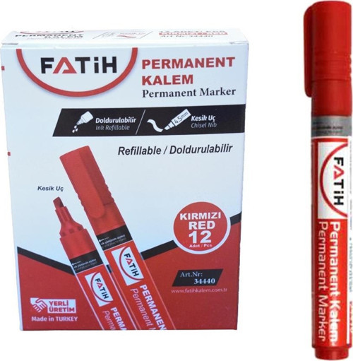 Permanent Markör Kalem Kesik Uç Kırmızı 3440 (12 Li Paket)
