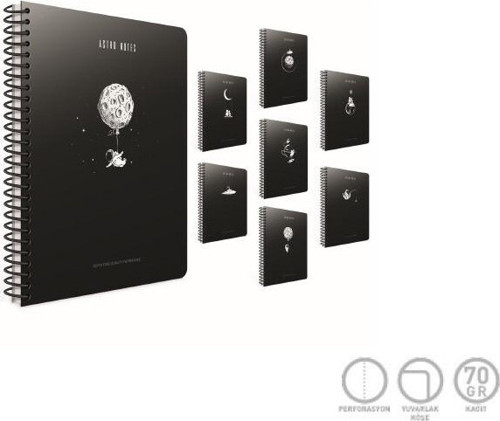 Astro Notes Spiralli Karton Kapak Defter A4 100 Yaprak Kareli (4 Lü Paket) 5429
