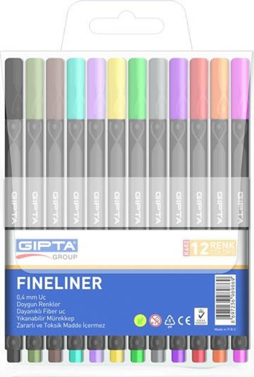 Fineliner İnce Keçe Uçlu Kalem 0,4Mm Pvc Üçgen 12 Renk K6020