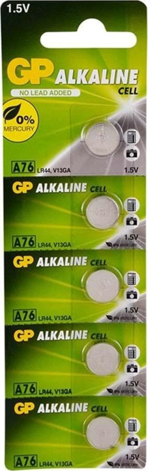 Lr44 Alkalin Düğme Pil Gpa76-C5 5 Li Paket