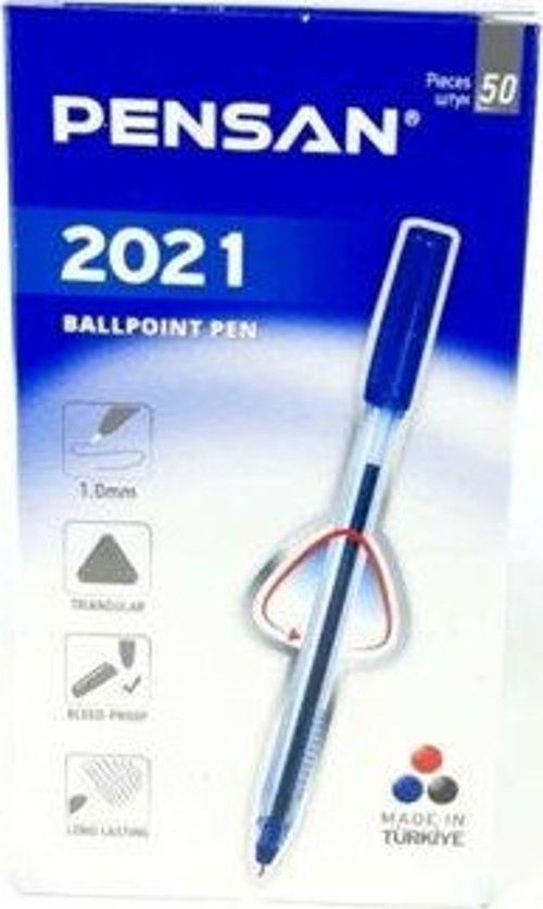 Tükenmez Kalem 1.0 Mm Üçgen Gövdeli Şeffaf Mavi (50 Li Paket) 2021