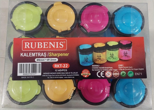 Kalemtıraş Kapaklı Çift Açacaklı 4 Renk Rkt-22 (12 Li Paket)