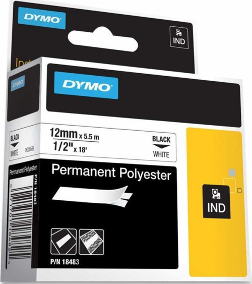 Rhino Pro Etiketi Plastik Sabit 12 Mmx5.5 Metre Beyaz Üzerine Siyah 18483