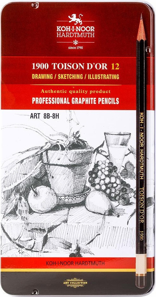 Koh-i Noor Sanatsal Profesyonel Dereceli Kalem Seti Naturel 8B-8H Metal Kutu Of Gaphite Pencils 1902 12