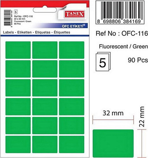 Ofis Etiketi 22X32 Mm Fosforlu Yeşil Ofc-116 (10 Lu Paket)
