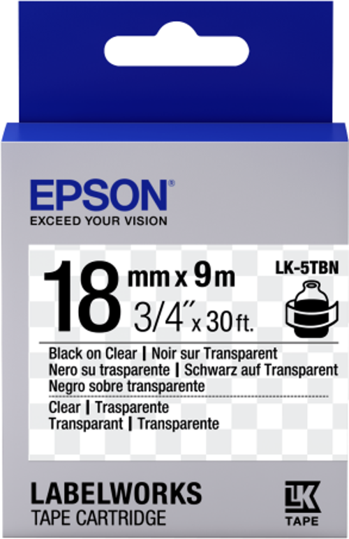 Lk-5Tbn Clear Siyah Üzeri Beyaz 18Mm 9Metre Etiket