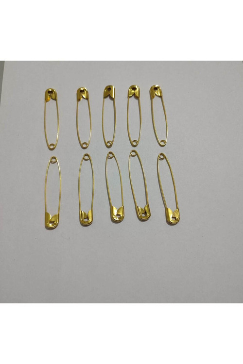 (10 Adetli) 5,5Cm Uzunluğunda No 4 Sarı Çengelli İğne,Gold Renkli Çatal İğne,Büyük Boy